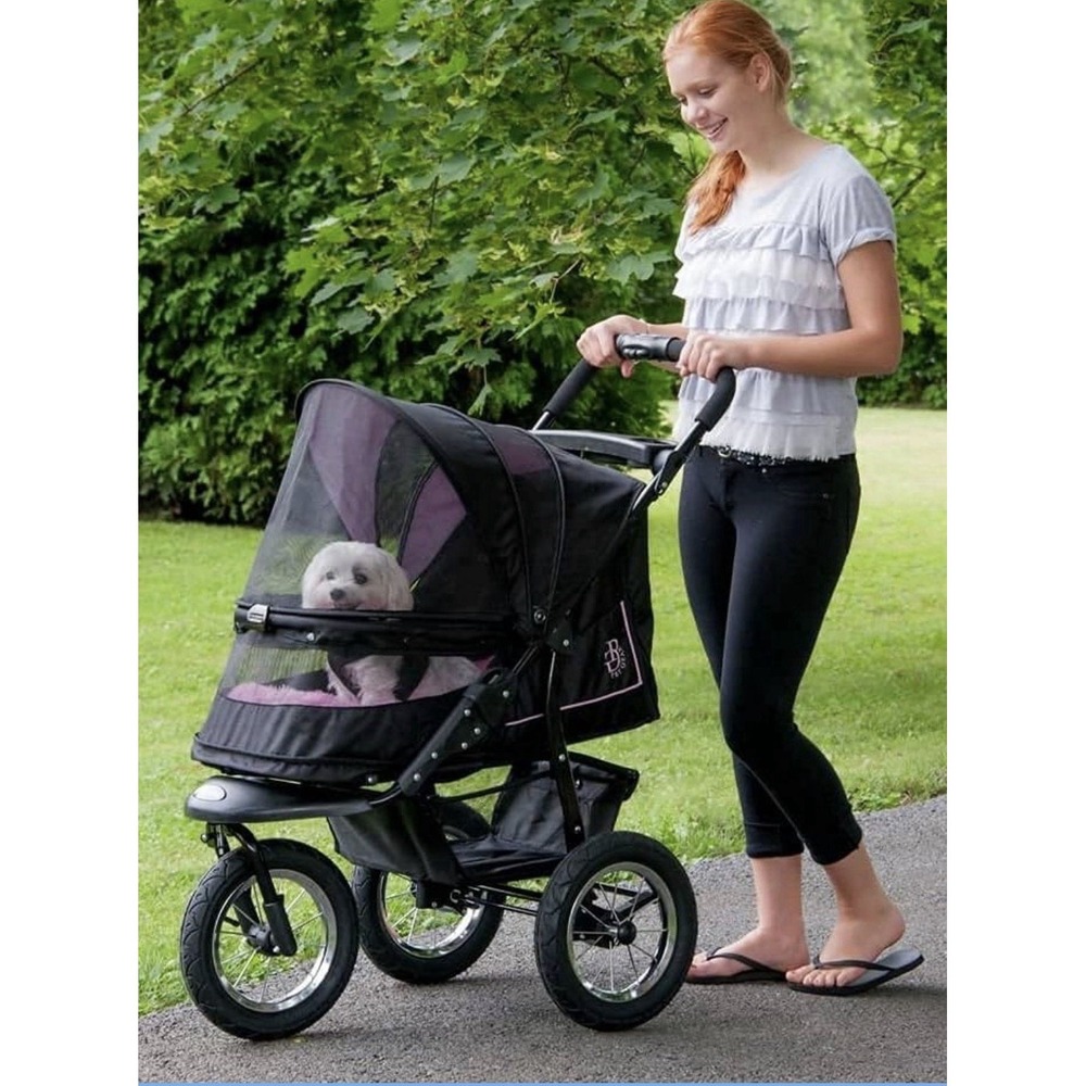 PET GEAR NO-ZIP DOUBLE PET STROLLER- COLORS Pink-‎